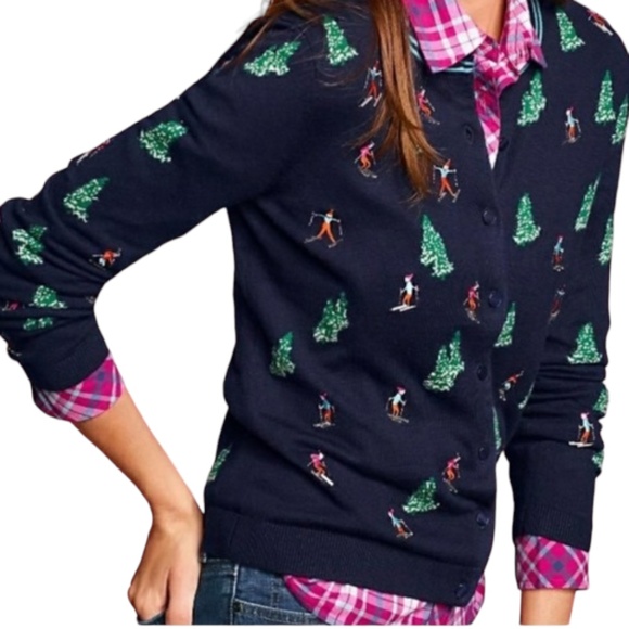 Talbots Holiday Christmas Ski Sweater Cardigan Large - Picture 1 of 14